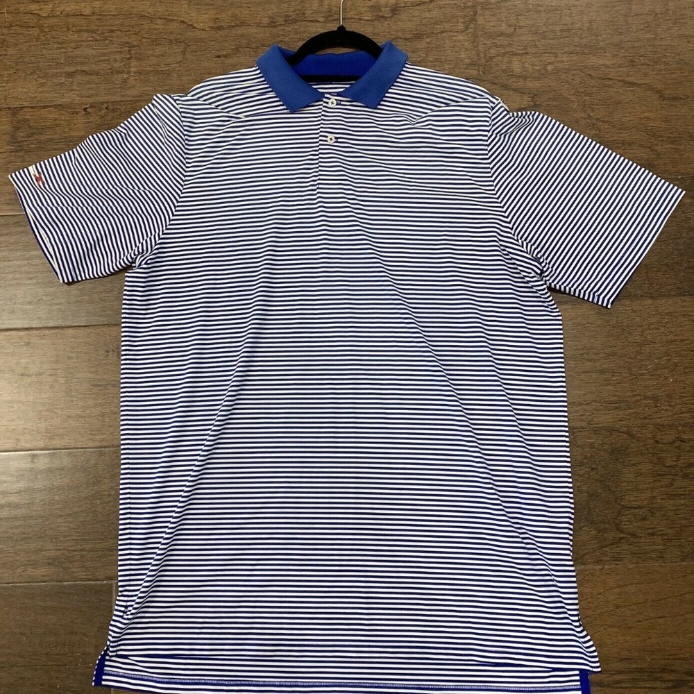 RLX Men’s Blue And White Striped Golf Shirt Large